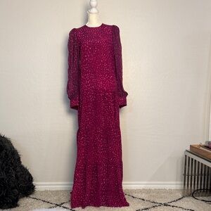 Adriana degreas 100% silk Elegant Magenta Long Sleeve Dress